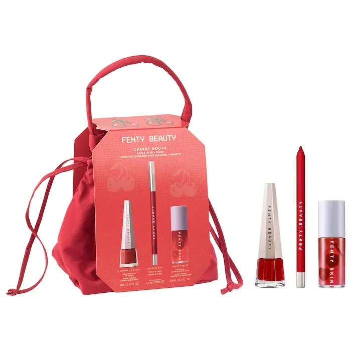 Fenty Beauty Cherry Mouth 3-Piece Lip Set + Pouch